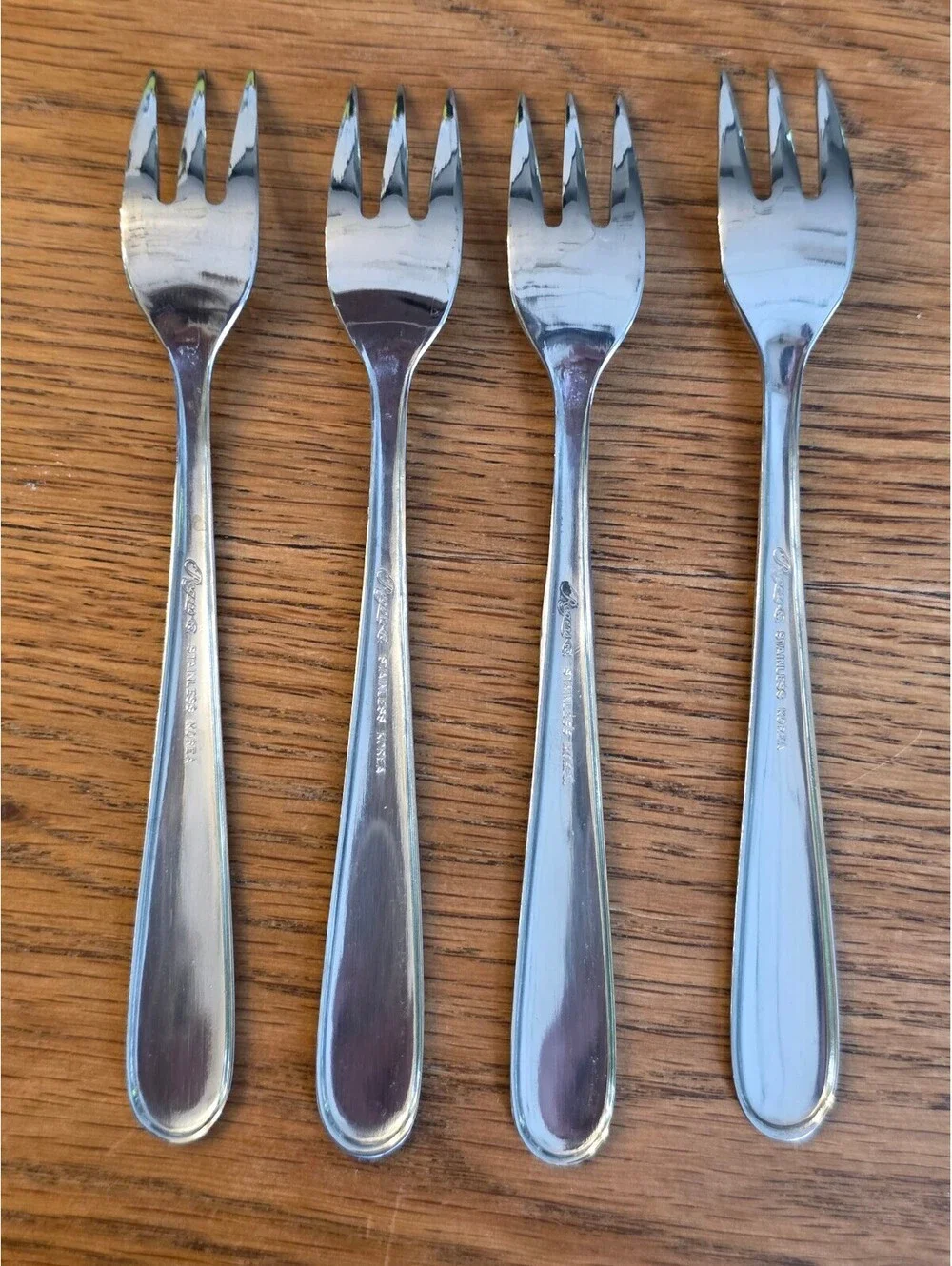 Vintage Rogers Oneida St. Steel Cocktail Seafood Forks Beaded Elegance Set of 4
